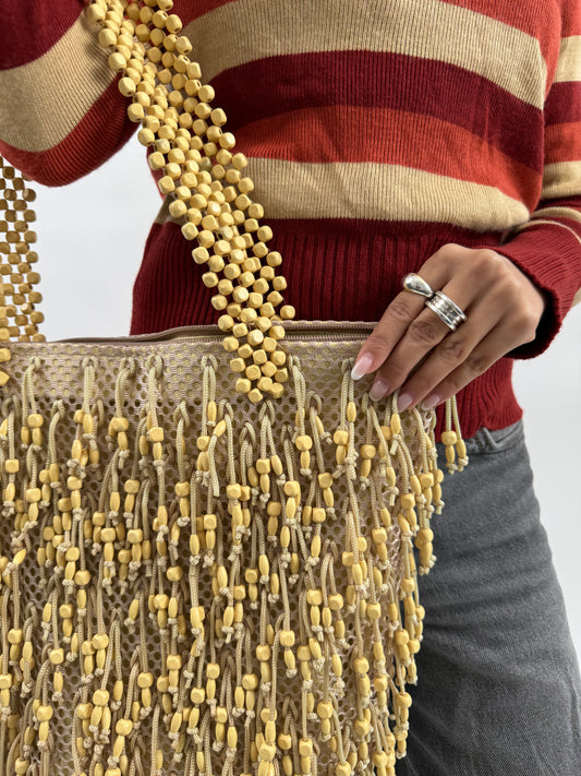 Crazy Vintage Bag With Wooden Pearls