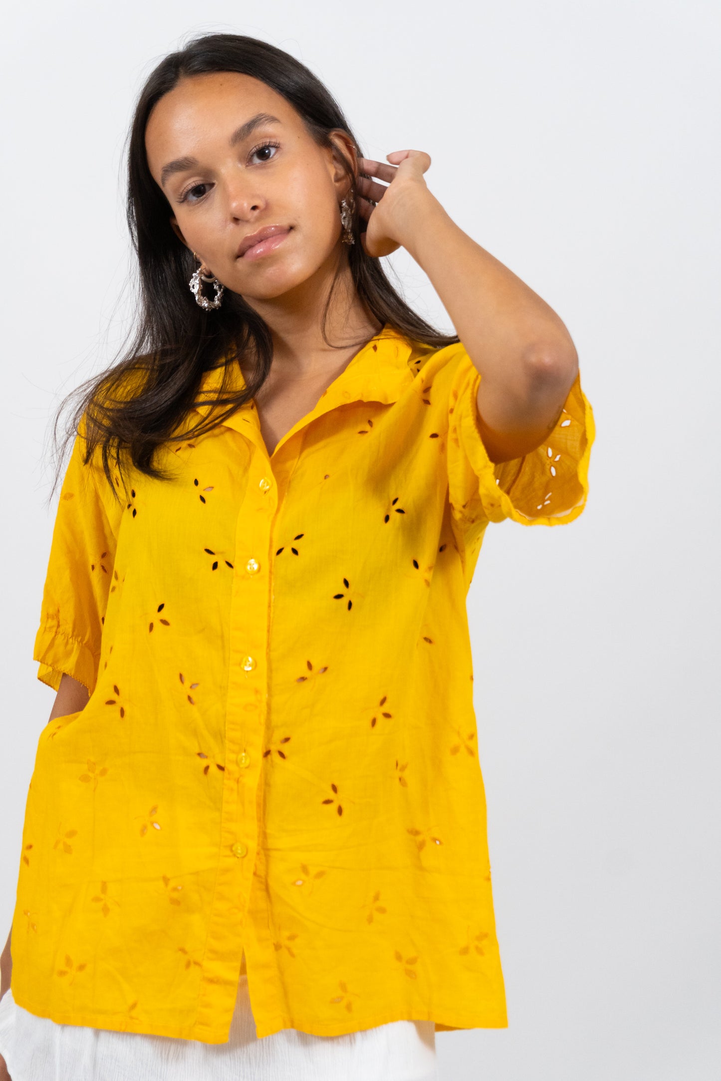 Sommerliche Vintage Bluse Mit Lochmuster