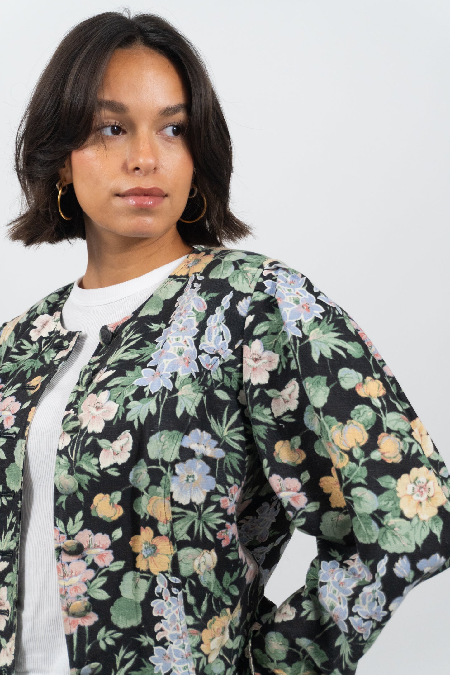 Floraler Vintage Blazer Aus Leinen