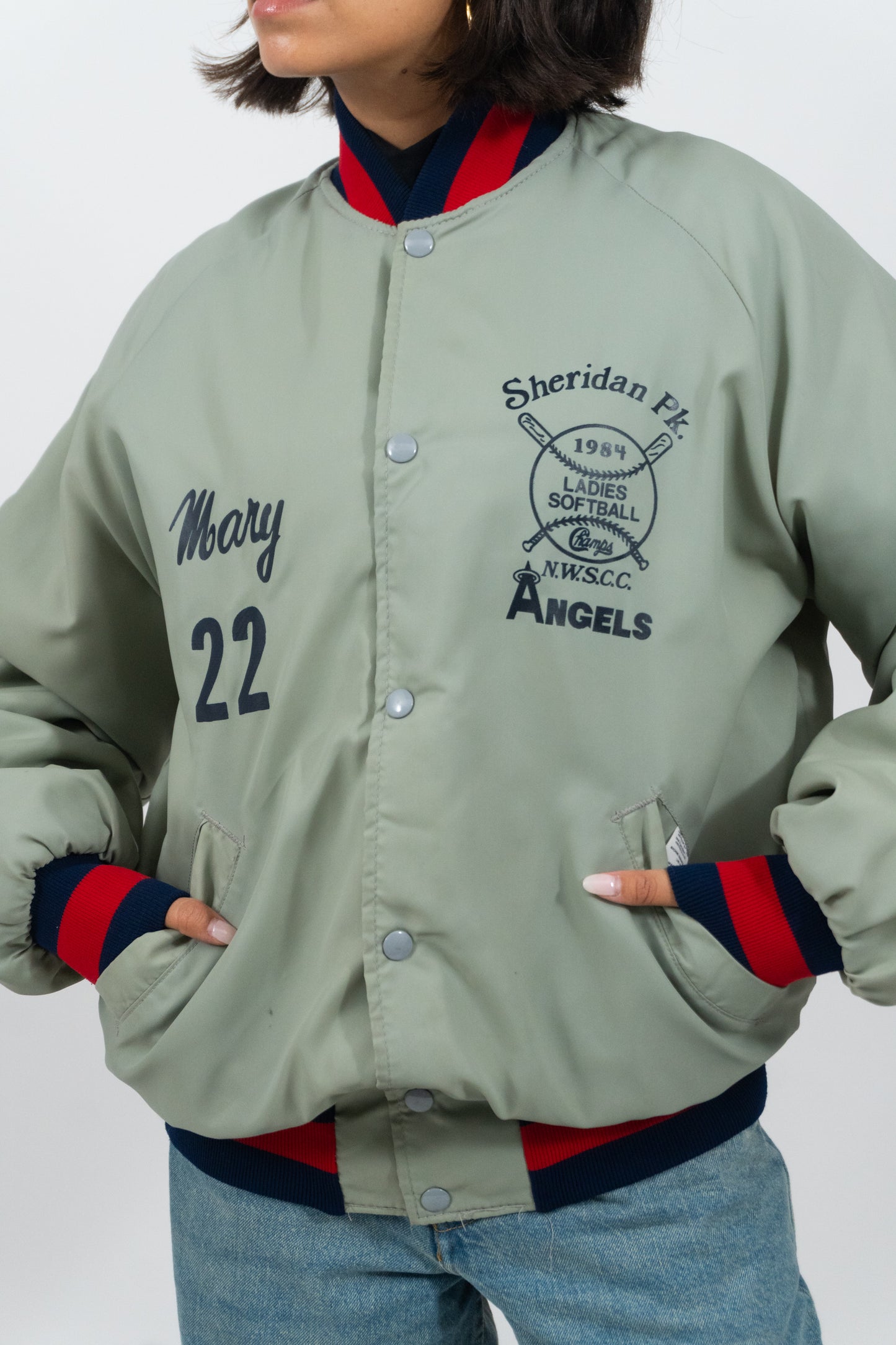 Mintgrüne Softball Bomberjacke