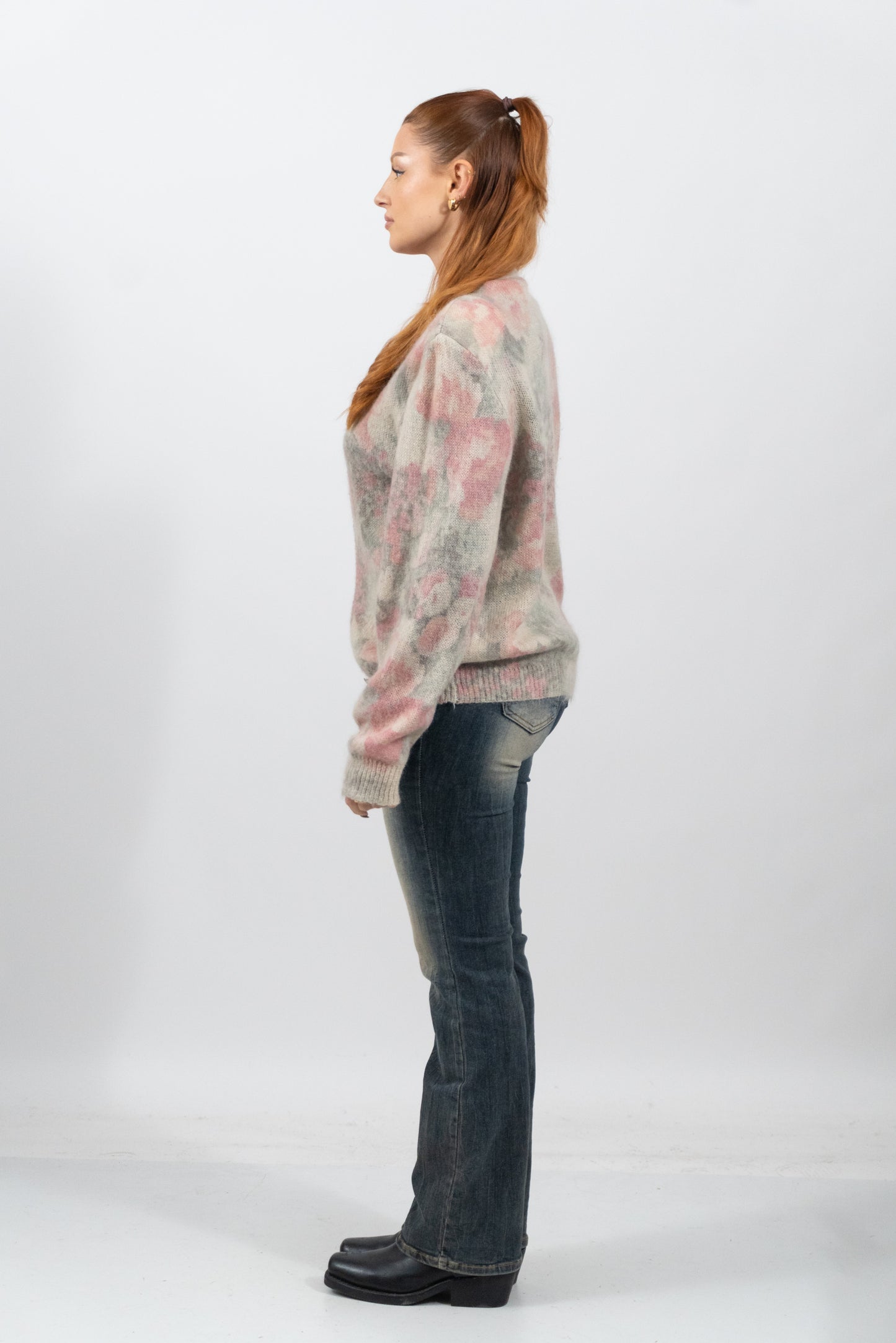 Mohair-Strickjacke Mit Floralem Muster