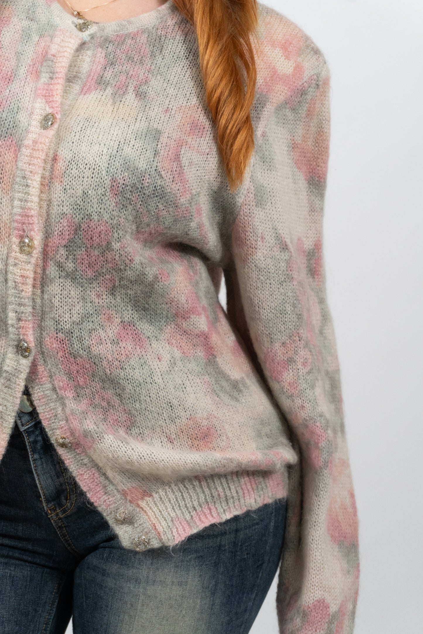 Mohair-Strickjacke Mit Floralem Muster