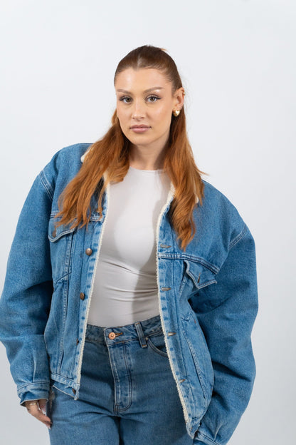 Warme Oversized Jeansjacke Im Retro-Stil