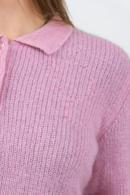 Italienischer Mohair Pullover Mit Perlen Details