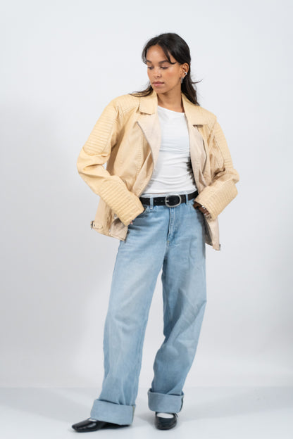 Creme Vegan Leather Jacket