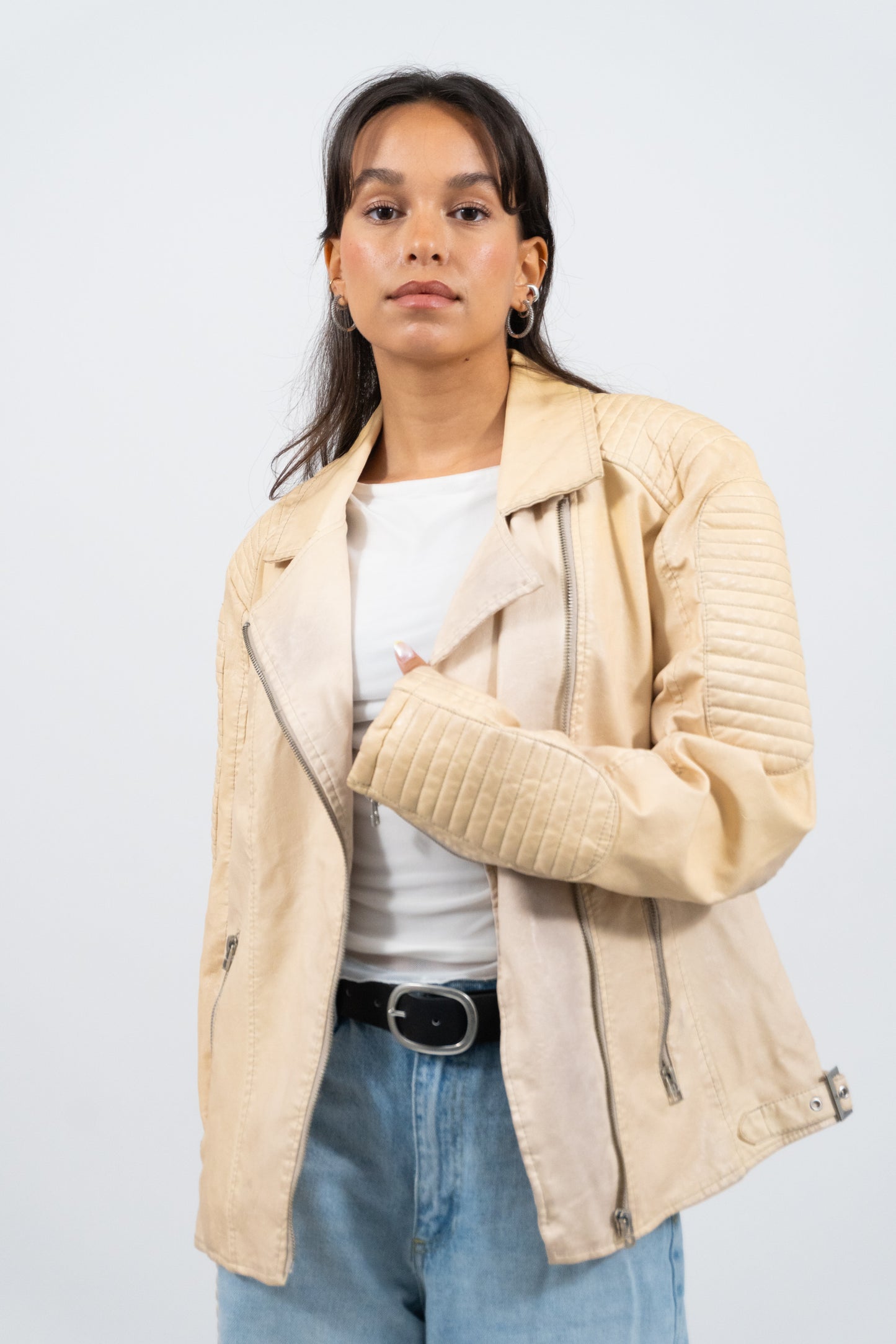 Creme Vegan Leather Jacket