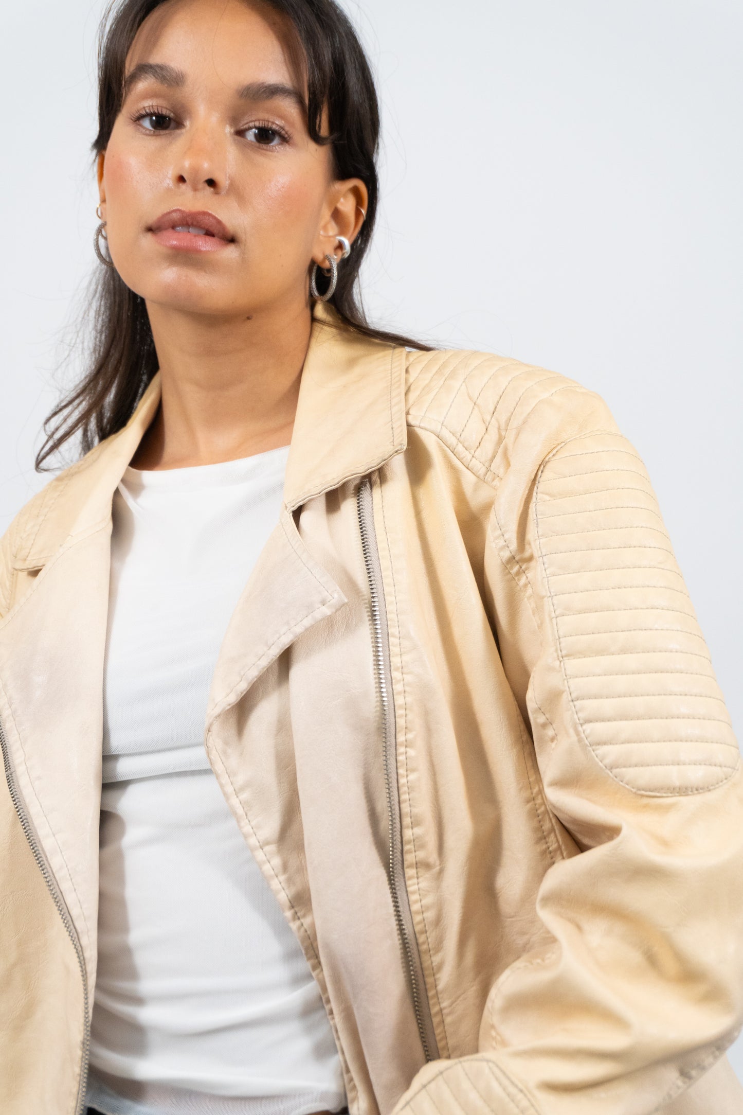 Creme Vegan Leather Jacket