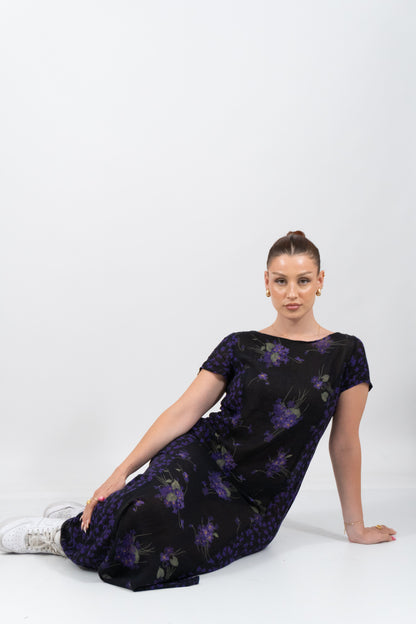 Schönes Schwarzes Maxi Kleid Mit Blumen Print