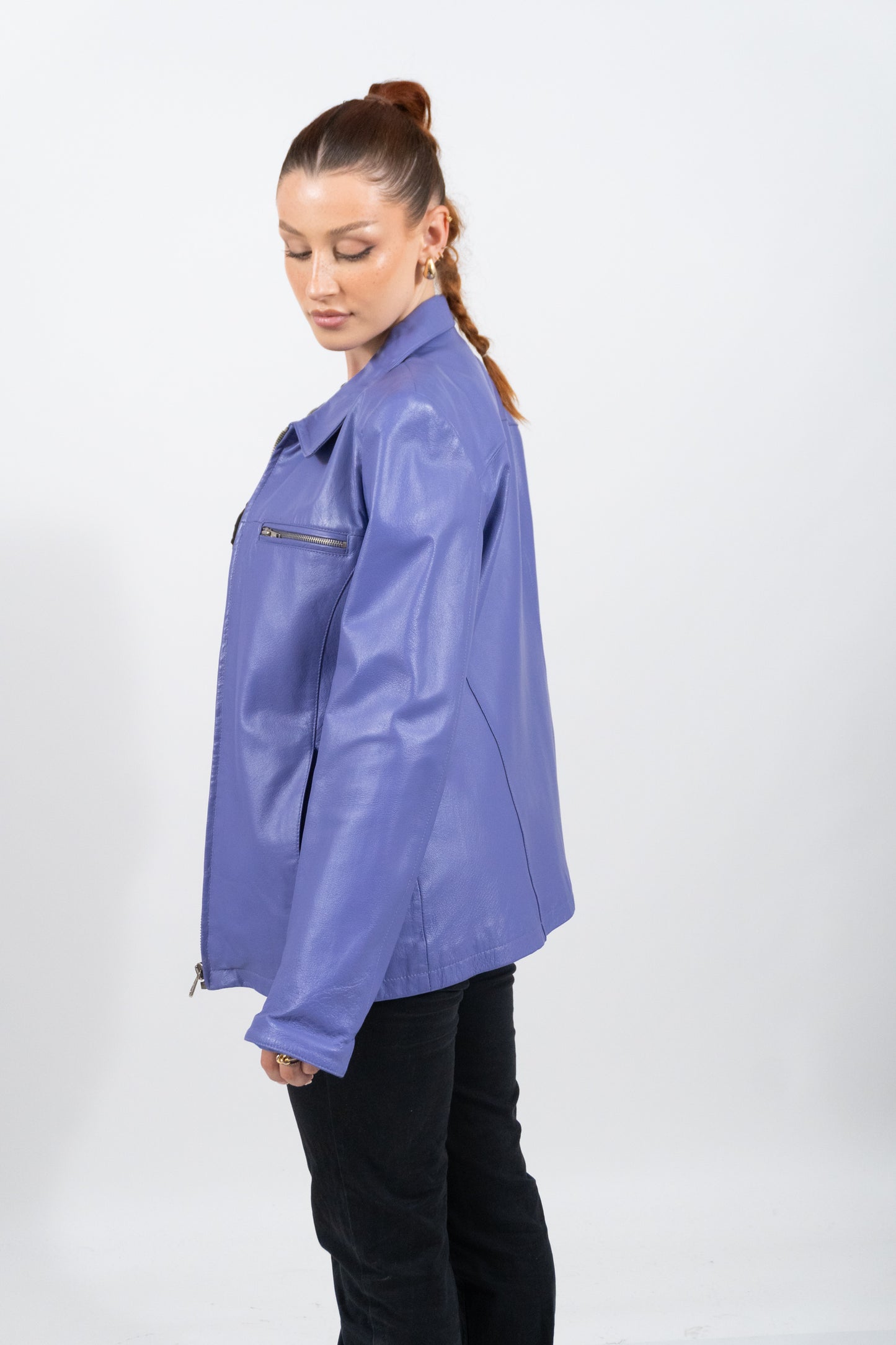 Lederjacke Mit Zip In Einzigartigem Lila