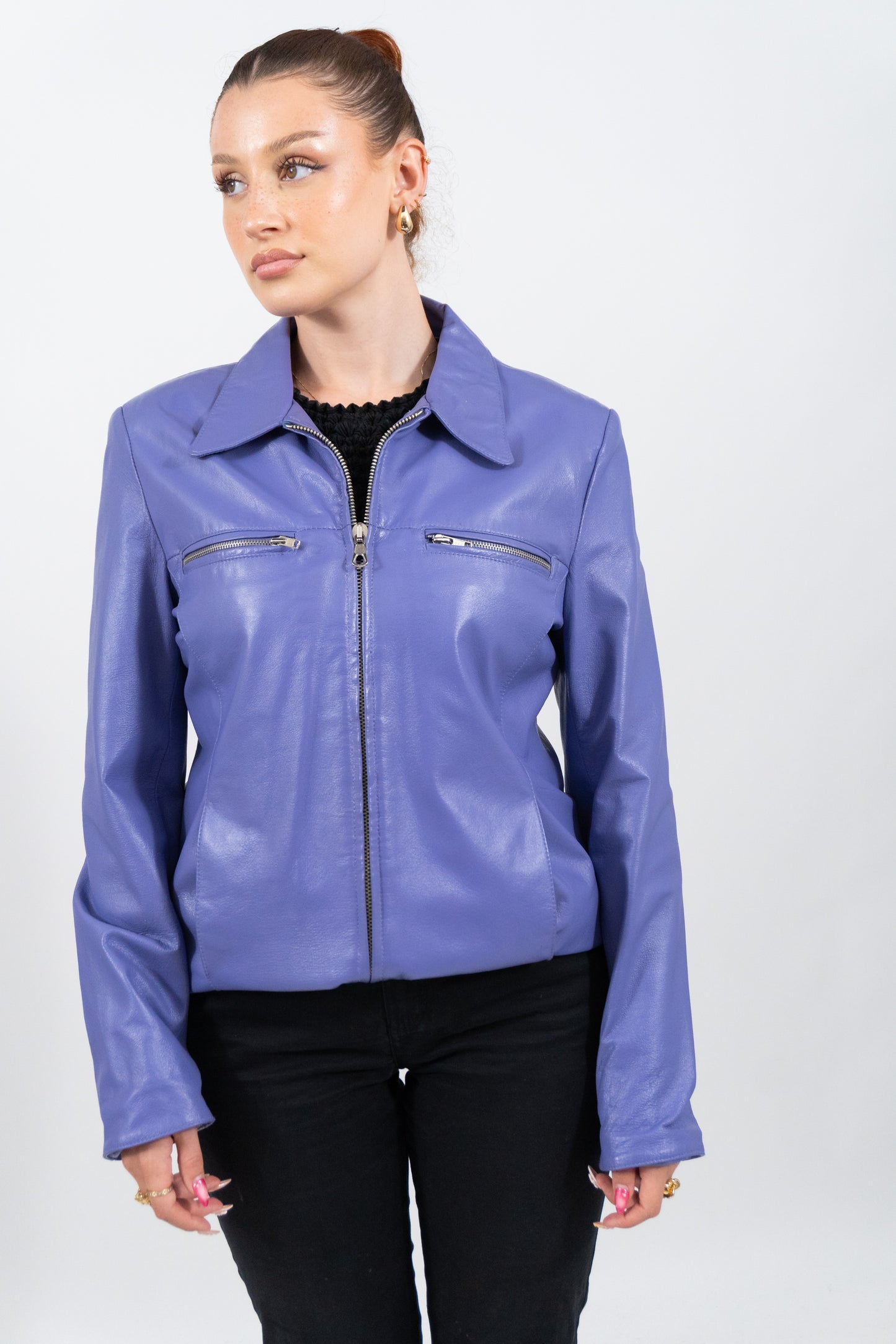 Lederjacke Mit Zip In Einzigartigem Lila