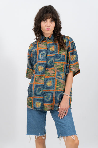 Oversize Seidenhemd Mit Crazy Muster