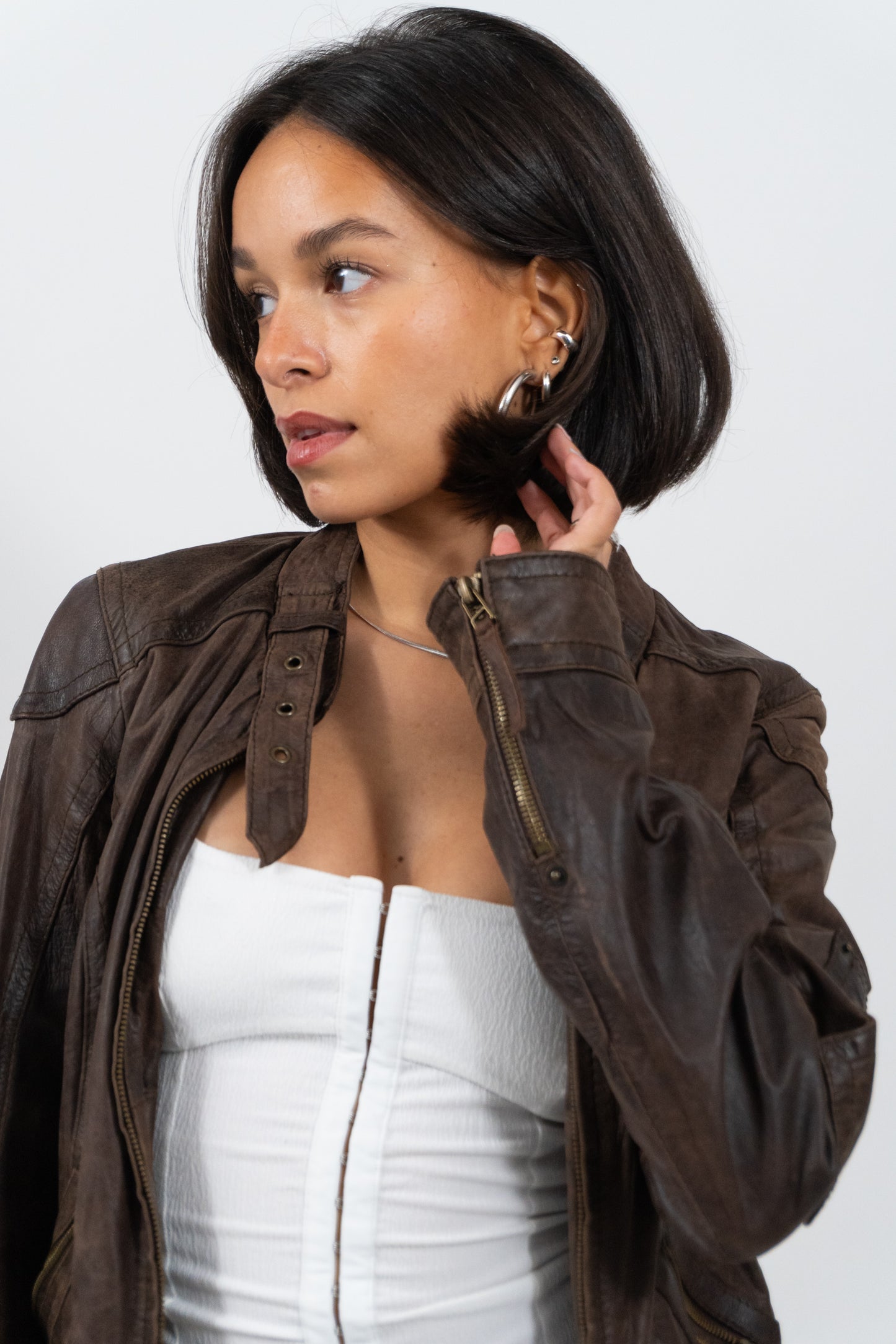 Mocca Lederjacke Mit Gürtel Detail